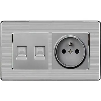 Elektrická zásuvka SRAN Elektrická zásuvka 230V+modul 2xRJ45 v rámečku nerez ocel