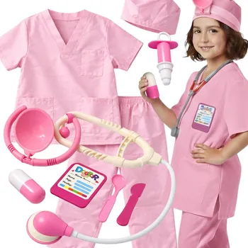 Karnevalový kostým Kostým Doktorky pro děti XL 130-140 cm Růžový SET LÉKAŘ s příslušenstvím