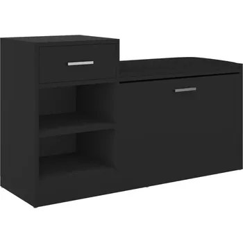 Botník Černá botník 94,5 x 31 x 57 cm s sedákem z umělé kůže