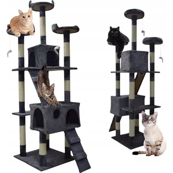 Škrabadlo pro kočky kočky 170 cm tmavě šedý domeček s plošinou, pelíšek sisal