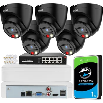 Bezpečnostní kamera Monitorovací sada 4MPx Dahua s 5 venkovními kamerami LED IR, mikrofonem a PoE