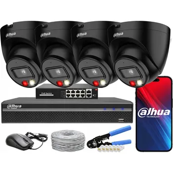 Bezpečnostní kamera IP Monitorovací Set Dahua 4 Kamery 4Mpx IPC-HDW1439V-A-IL-0280B ČERNÝ PoE
