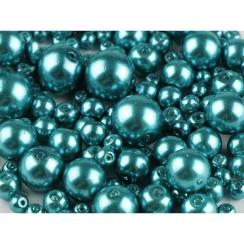 Skleněné voskové perly mix velikostí Ø4-12 mm, velké, 64A modrá tyrkys