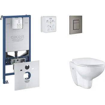 Klozet GROHE - Rapid SLX Set předstěnové instalace, klozetu, sedátka SoftClose a tlačítka Skate Cosmopolitan, kartáčovaný Hard Graphite SANI11BB5102