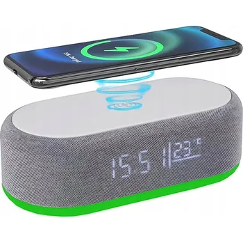 Hodiny Reproduktor HODINY BUDÍK DIGITÁLNÍ S TEPLOMĚREM NOČNÍ INDUKČNÍ NABÍJEČKA 15W