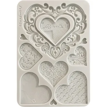 Forma na odlévání Stamperia Silikonová forma na odlévání A5 - srdíčka zdobená