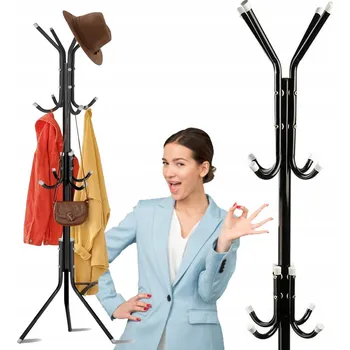 Věšák STOJANOVÝ VĚŠÁK NA OBLEČENÍ, BUNDY, LOFT ČERNÝ KOVOVÝ, 12 HÁKŮ