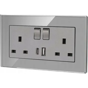 Elektrická zásuvka Stříbrná USB Elektrická Zásuvka Goodhome