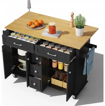 Servírovací stolek Kuchyňský vozík se sklopnou deskou Servírovací vozík se skříňkou černý