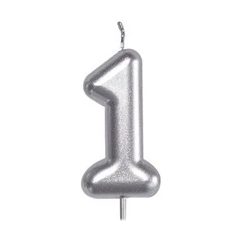 Dortová svíčka ALBI Svíčka dortová stříbrná 5 cm číslo 1