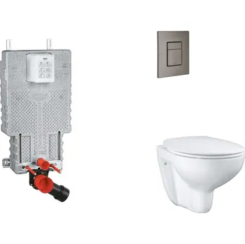 Klozet GROHE - Uniset Set předstěnové instalace, klozetu, sedátka SoftClose a tlačítka Skate Cosmopolitan, kartáčovaný Hard Graphite SANI15BB5102
