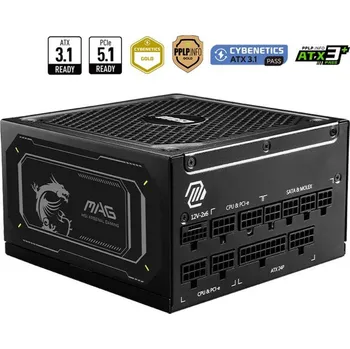 Počítačový zdroj MSI zdroj MAG A1000GL PCIE5 II/ 1000W/ ATX3.1/ akt. PFC/ 7 let celk. záruka/ 135mm fan/ modulární kabeláž/ 80PLUS Gold