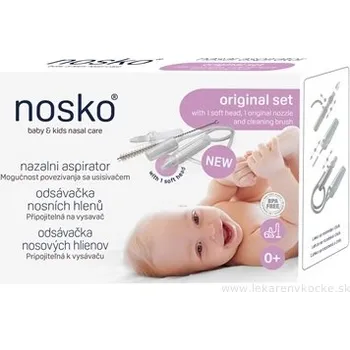 Kojenecká hygiena Nosko odsávačka nosních hlenů Original Set – připojitelná k vysavači (1 měkká hlavice, 1 originál hlavice, čistící kartáček)