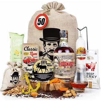Dárkový potravinový koš Dárkové balení s rumem Don Papa pro muže | Dárkový koš s rumem Don Papa pro chlapa