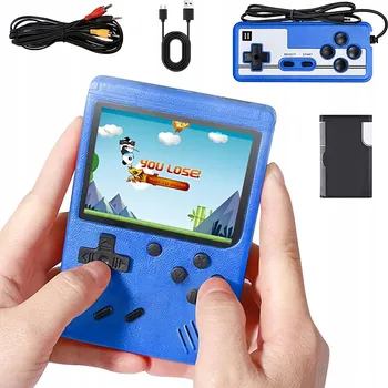 Herní konzole PŘENOSNÁ HERNÍ KONZOLE 800 HER RETRO GAMEBOY MODRÁ 1020MAH 5H HRANÍ AV TV