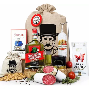 Dárkový potravinový koš Persi - Dárkové balení s kontušovkou v dárkovém pytli s visačkou pro chlapa