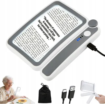 ZVĚTŠOVACÍ LUPA 4X S PODSVÍCENÍM PRO ČTENÍ VELKÁ SKLÁDACÍ SKLO