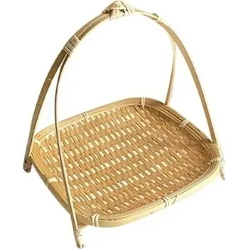 Čtvercový bambusový tkaný košík 24 cm Multifunkční organizér do kuchyně a domácnosti Jednopatrový úložný koš na potraviny