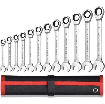 Sada nářadí Sada 12 ks ráčnových klíčů Kombinované očkoploché klíče s jemným chodem v pevném černo-červeném obalu