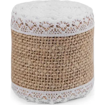 Stuha Jutová stuha s krajkou šíře 50 mm, 60 mm, velké, 8 (60 mm) režná přírodní