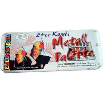 Speciální výtvarná barva Eulenspiegel Sada 21 barev na obličej + 3 třpytky v kovové paletě