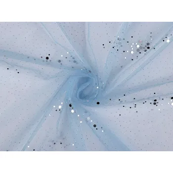 Tyl s flitry, střední, 5 modrá světlá stříbrná