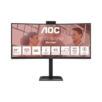 Monitor AOC LCD CU34E4CW 34" zakřivený VA/3440x1440@120Hz/4ms/350cd/2xHDMI/DP/4xUSB/2xUSB-C/RJ45/Webcam/Repro/HAS/VESA