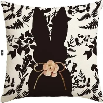 Povlak na polštářek Flamenco Mystique Lněný polštářek na polštář 45 x 45 cm KRÁLÍČEK Černobílý POD232