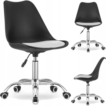 Fotel obrotowy krzesło biurowe k psacímu stolu černé s bílým polštářem, pohodlné