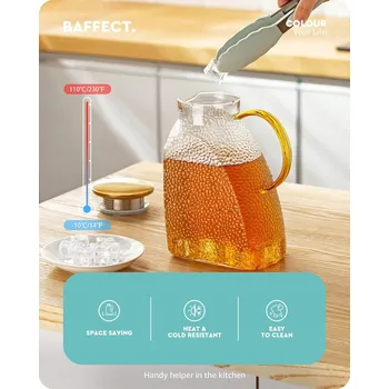Džbán na vodu Baffect skleněný s víkem z nerezové oceli do lednice
