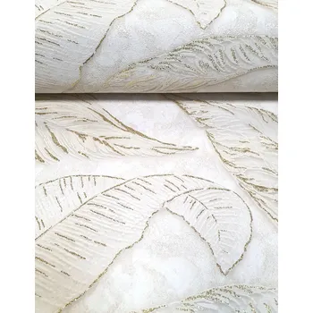 Tapeta Tapeta Zlaté Listy a béžová OMÍTKA + GLITRY vinylová na vliesu