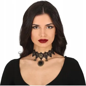 Náhrdelník Obojkový náhrdelník krajkový s kamenem a pavouky