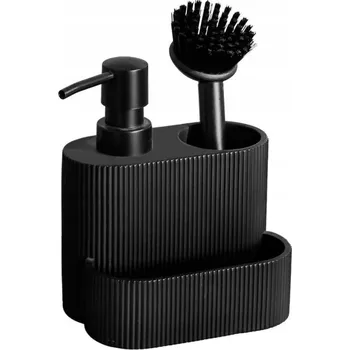 Mycí prostředek DÁVKOVAČ NA PROSTŘEDEK NA NÁDOBÍ ČERNÝ S MÍSTEM PRO HOUBIČKU A KARTÁČ