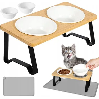 Miska pro psa DVOJITÁ MISKA PRO PSA KOČKU SE STOJANEM, DVĚ KERAMICKÉ MISKY