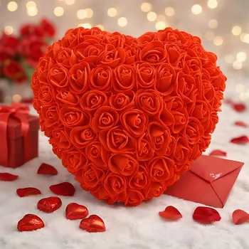 Obraz Valentýnská Růže s Červeným Srdcem 23cm - Dárek Lásky pro Ženy