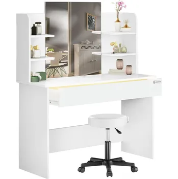 Toaletní stolek Designový toaletní stolek Lucia s pojízdnou stoličkou | bílý