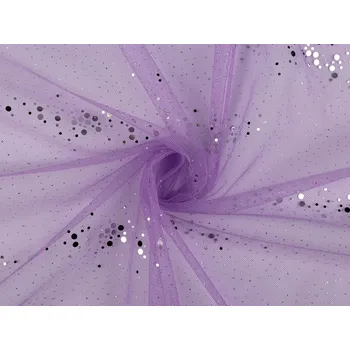 Tyl s flitry, střední, 4 fialová lila stříbrná