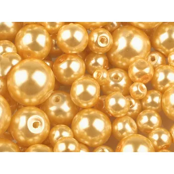 Skleněné voskové perly mix velikostí Ø4-12 mm, velké, 74B zlatá světlá