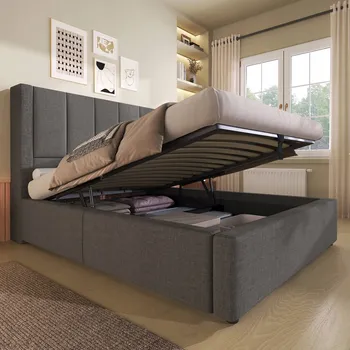 Postel Čalouněná postel Jednolůžko 90x200 Hydraulické zvedání Šedá