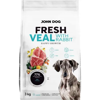 Krmivo pro psa John Dog Fresh Junior Suché krmivo pro psy Telecí s králíkem 3 kg