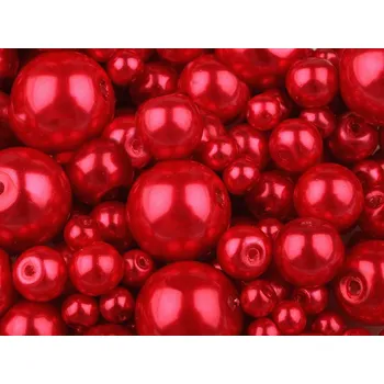 Skleněné voskové perly mix velikostí Ø4-12 mm, velké, 70B červená