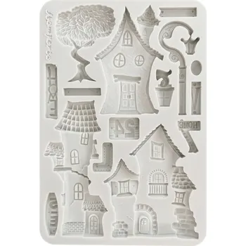 Forma na odlévání Stamperia Silikonová forma na odlévání A5 - domečky a strom