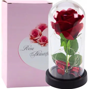umělá květina Stabilizovaná růže ve skle LTC s LED osvětlením 22 cm červená