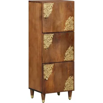 Komoda Vysoká hnědá skříňka z mangového dřeva 40 x 33 x 110 cm, zlatý vzor