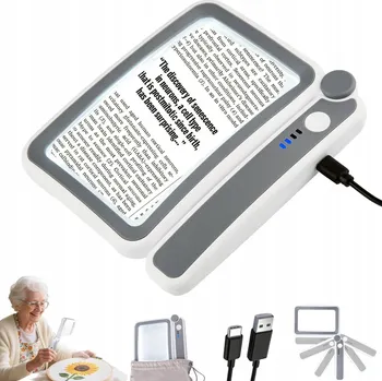 Lupa 4x Zvětšení Velká Ruční Lupa na Čtení pro Seniory s LED Světlem