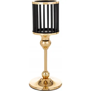 Svícen Zlatý kovový svícen, dekorace do obýváku, glamour stylu, černé stínidlo