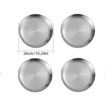 Talíř 4 ks talířů z nerezové oceli 26 cm Stříbrné kuchyňské talíře kulaté servírovací nádobí pro hlavní jídla i rodinné stolování
