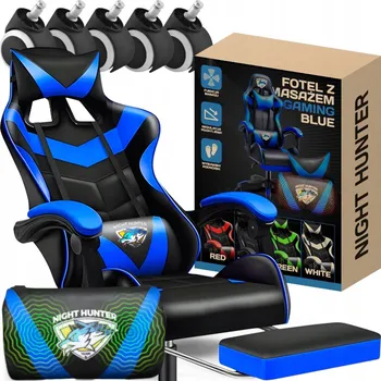 Herní židle Herní křeslo černo-modré kožené s podnožkou a polštáři
