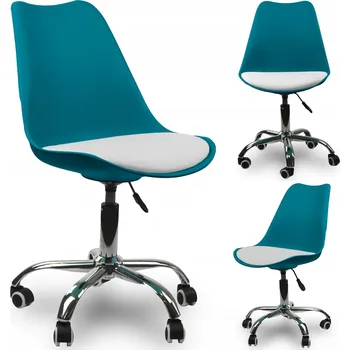 Fotel obrotowy krzesło biurowe k psacímu stolu modré s bílým polštářem pohodlné