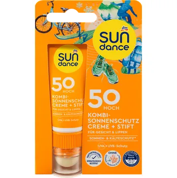 Přípravek na opalování SUNDANCE krém v tyčince na obličej a rty OF50, 20ml + 3g